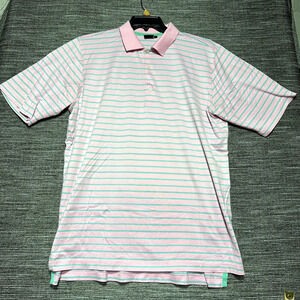Fairway & Greene Pink Polo Shirt Men's L Striped Vintage Short Sleeve Golf